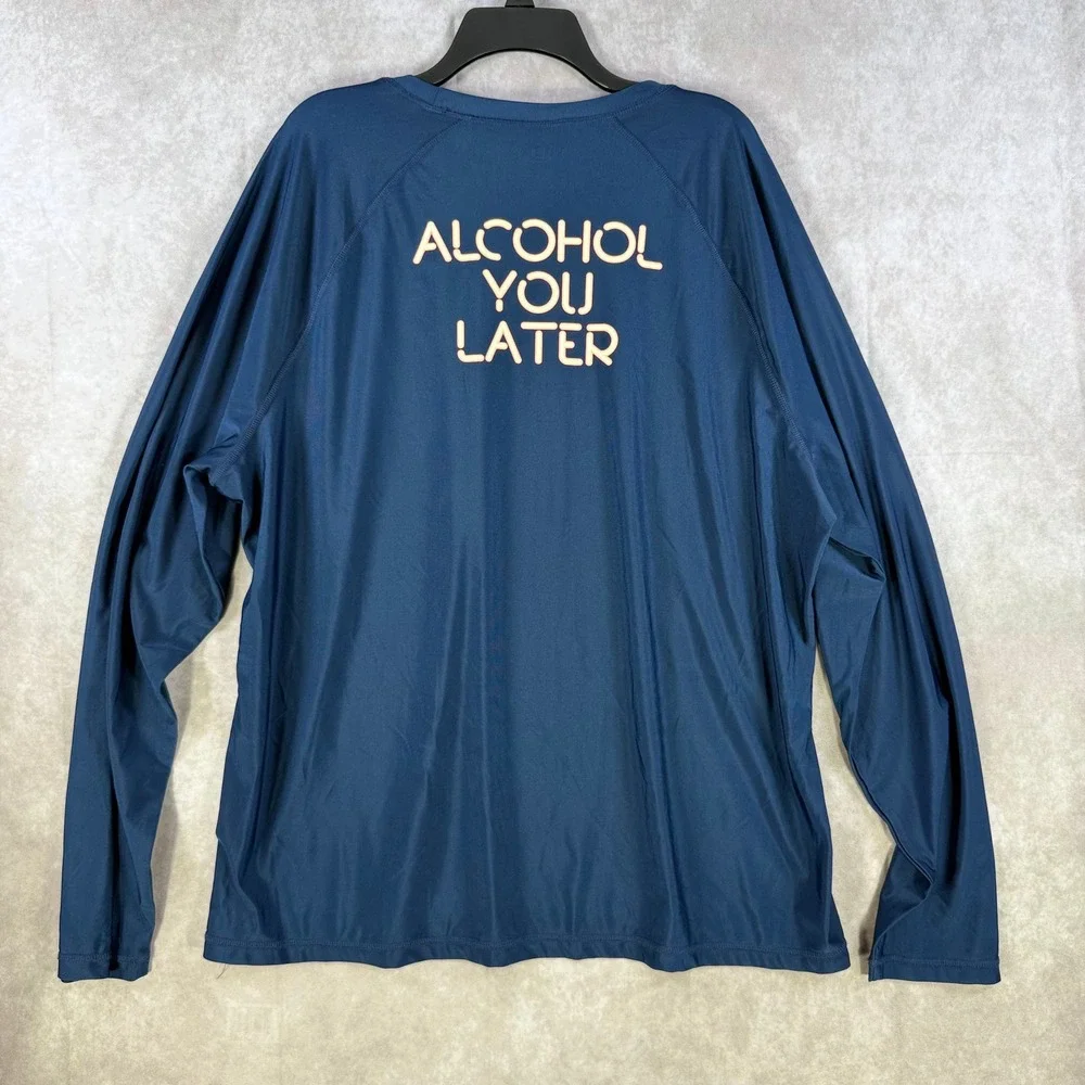 Cabana by Crown‎ & Ivy Rash Guard Men XXL Blue Alcohol You Later Graphic LS Swim